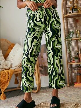 Another girl new black and green pants straight and wide leg lava print